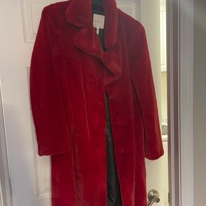 Red faux fur coat